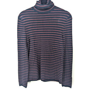 Zara Sweater Women‎ Large Blue Turtleneck Pullover Knit Stripe Long Sleeve Top